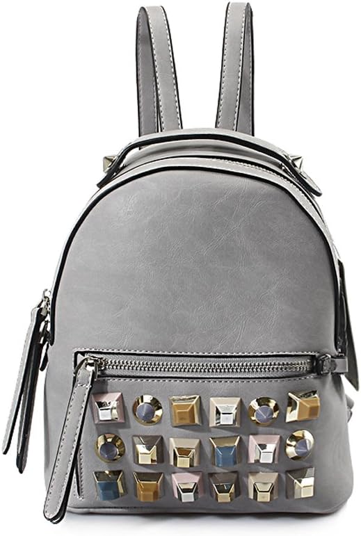 Women's Ladies Girls Backpack Color Rivets Pu Shoulder Bag Female Korean Version 2017 New Fashion Small Backpack Women Leisure Travel Bag Tide,Size:20*13*26Cm