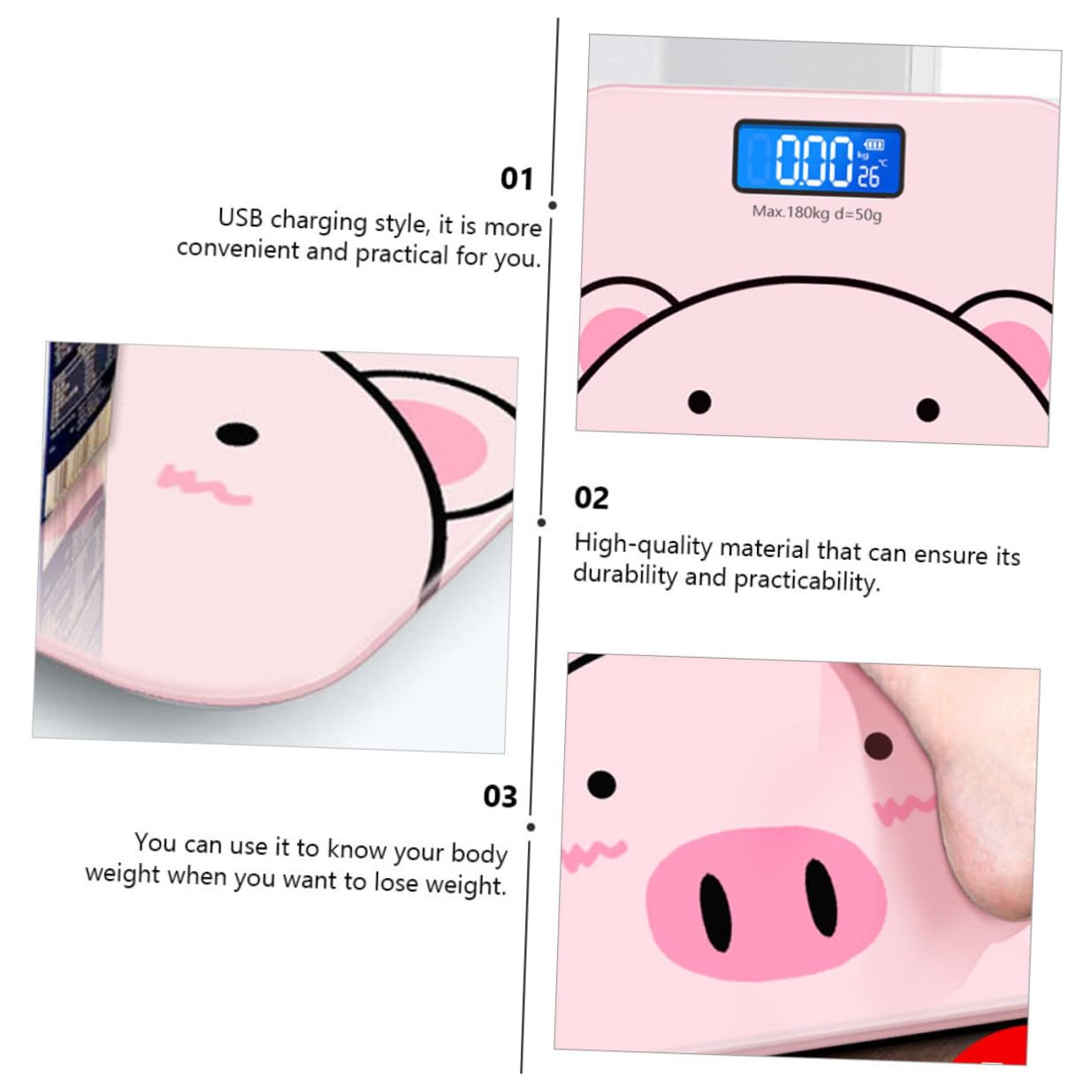 VALICLUD Báscula Digital Electrónica con Diseño de Dibujos Animados Vidrio Templado Carga USB para Peso Corporal Precisa y Sensor de Alta Sensibilidad Pantalla LCD para Uso Doméstico y