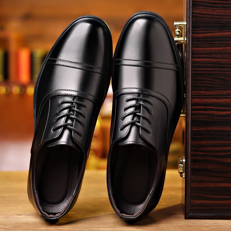 Men's Classic Modern Wedding Dress Shoes Low Top Formal Business Oxford Shoes Vintage Leather Lace Up Platform Derby Shoes(6.5)4