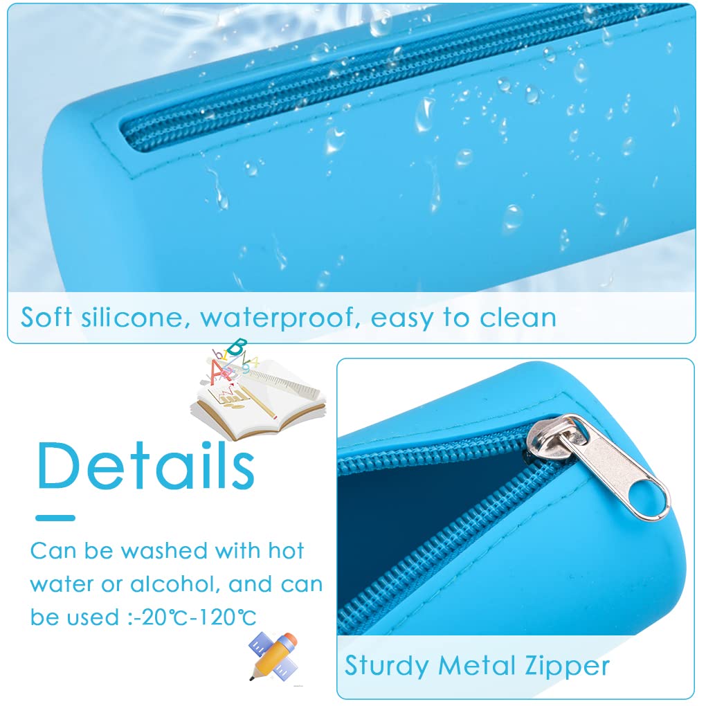 Oyachic Silicone Pencil Case Cylinder Pencil Pen Pouch Bag Stationery Organizer for School College Office Student Adults (Blue) - Image 3