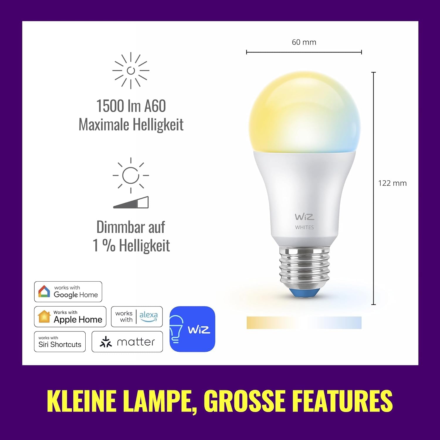 WiZ Bundle – 2 x Wi-Fi BLE 100 W A60 E27 stimmbare weiße Smart-Leuchtmittel | dimmbare LED, warmes bis kühles Licht, App- und Sprachsteuerung, funktioniert mit Alexa, Google Home und Apple