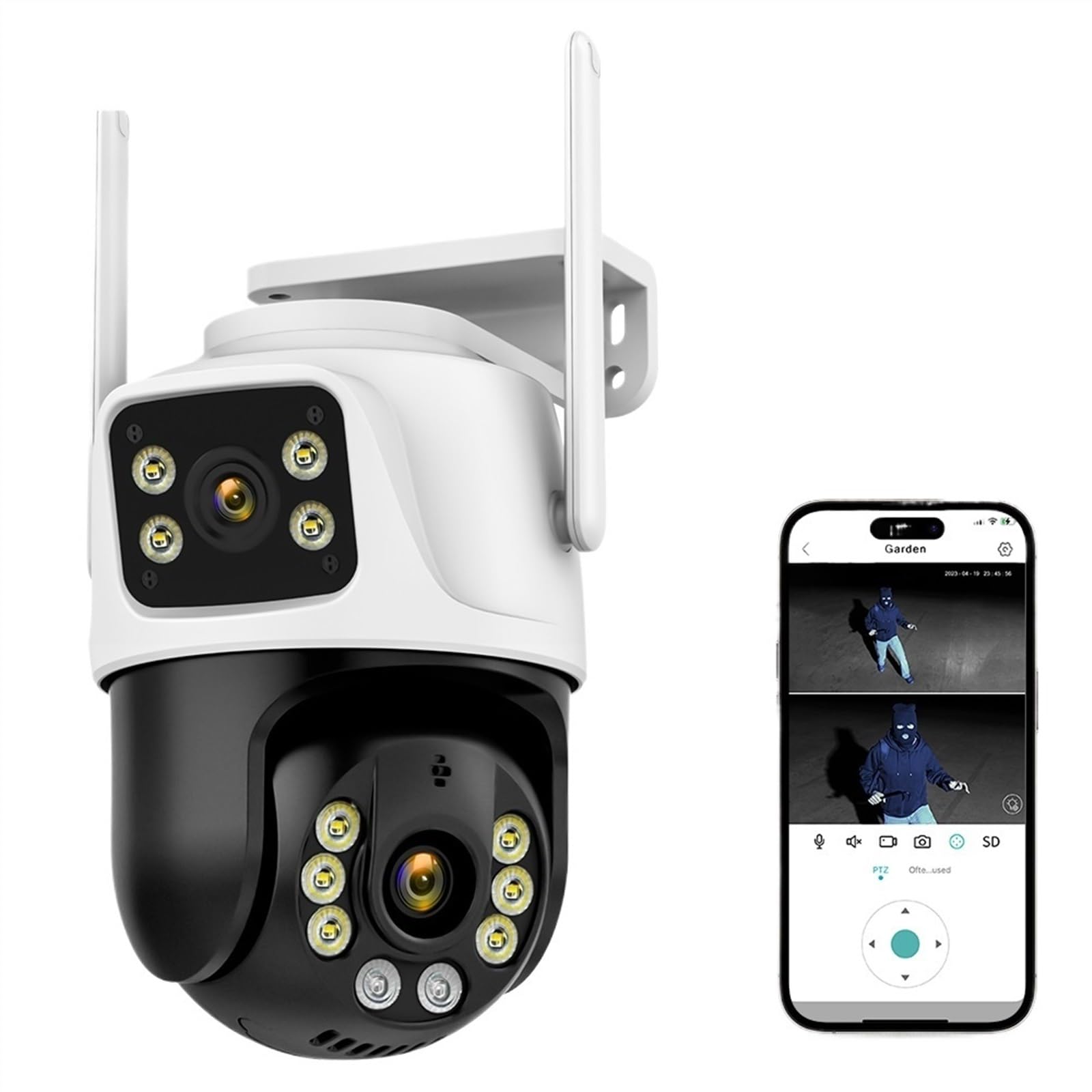 Telecamera Esterno Telecamera a doppio schermo Impermeabile Securiy Protectio 8MP 4K Video sorveglianza wireless for rilevamento umano esterno(6K 12MP NO Card)
