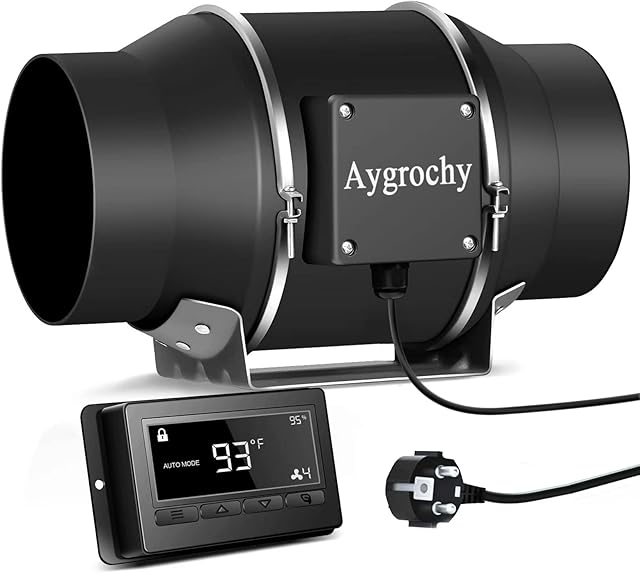 Aygrochy 4 inch Inline Duct Fan with Temperature and Humidity Controller, Extractor Fan for Booster, Grow Tents, Ventilation and Extractor Fan.