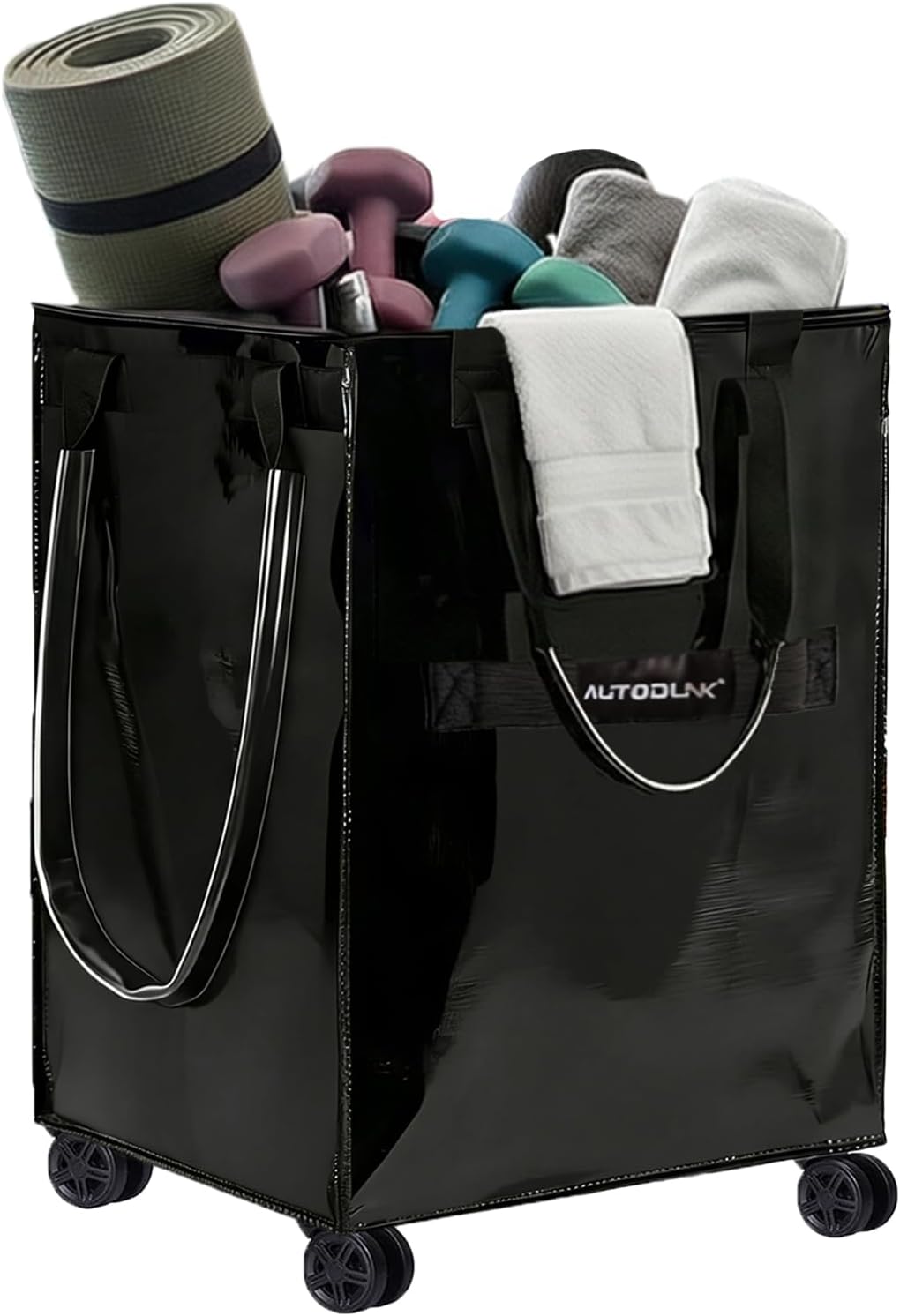 Reusable Grocery Bag on Wheels, Extended Handle Zipper Cover Foldable Rolling Tote, Large Shopping Trolley, Lightweight Storage Bag, Black