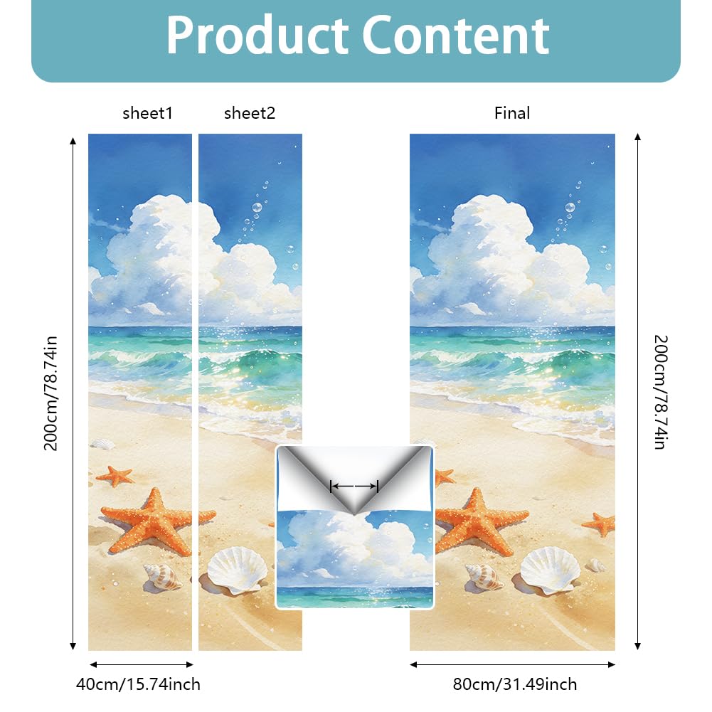 Strand Tür Aufkleber Muscheln Vinyl Dekor Tür Wand Sticker 2 Stück Niedlich Wasserdicht Selbstklebend Wand Abdeckung Poster Für Schlafzimmer Wohnzimmer Schrank Dekoration 200x40cm