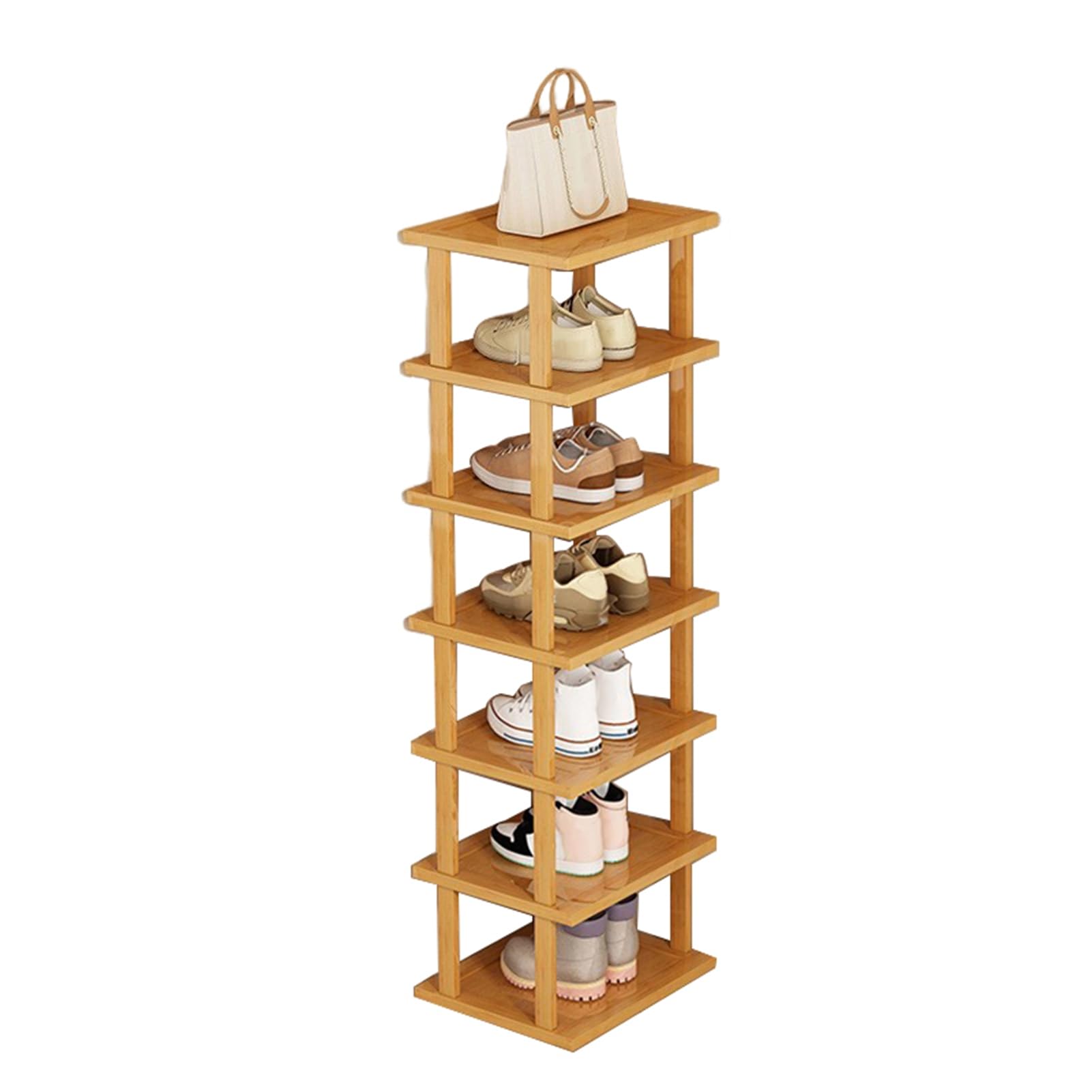 yulewiix 5/7/8 Tiers Shoe Organizer, Vertical Shoe Rack, Wood Narrow Shoe Rack, Corner Shoes Shelf, Tall Shoe Tower, Free Standing Shoe Rack for Closet 7 Layers
