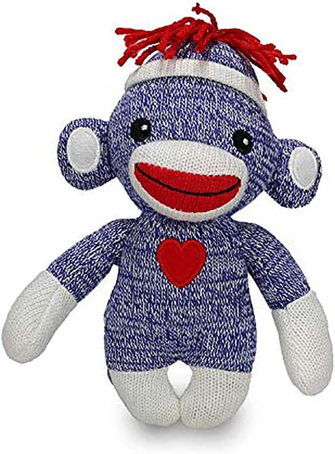 Adorable Sock Monkey 6 Inches, The Original Traditional Hand Knitted Stuffed Animal Toy Gift-for Kids, Babies, Teens, Girls and Boys Baby Doll Present Puppet (Blue)