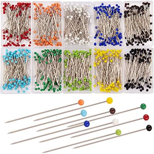 AIEX 1000 Pieces Sewing Pins Glass Ball Multicolor Head Pins Straight Quilting Pins with Pearl Heads for Dressmaker Jewelry Decoration(38mm)