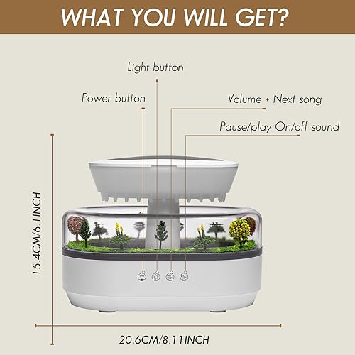 Miniatura 7 de Humidificador de gotas de lluvia de 8.5 fl oz y difusor de aceite esencial, humidificador ultrasónico en forma de nube con sonidos relajantes de