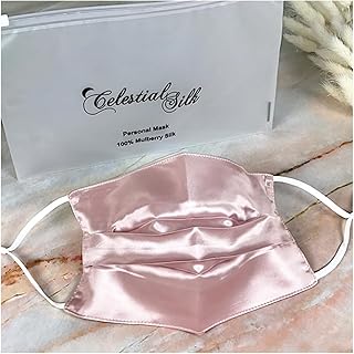 Celestial Silk Pleated 22 Momme Silk Face Mask Reusable and Washable Mouth Cover with Adjustable Ear Loops