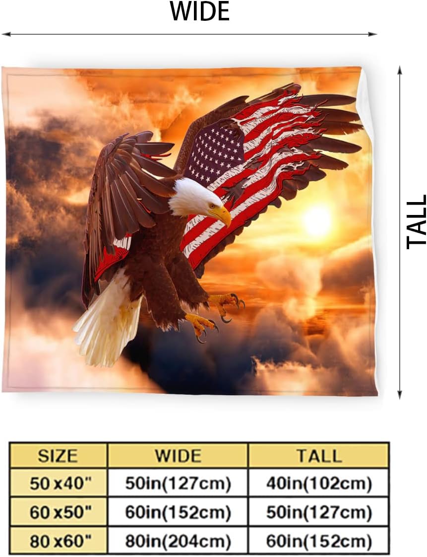NETEDA Bald Eagle Blanket American Flag Decor Throw US for Men Super Warm Soft Plush Fleece Flannel Winter Couch Bedding Girls Kids Adults 50inchx60inch