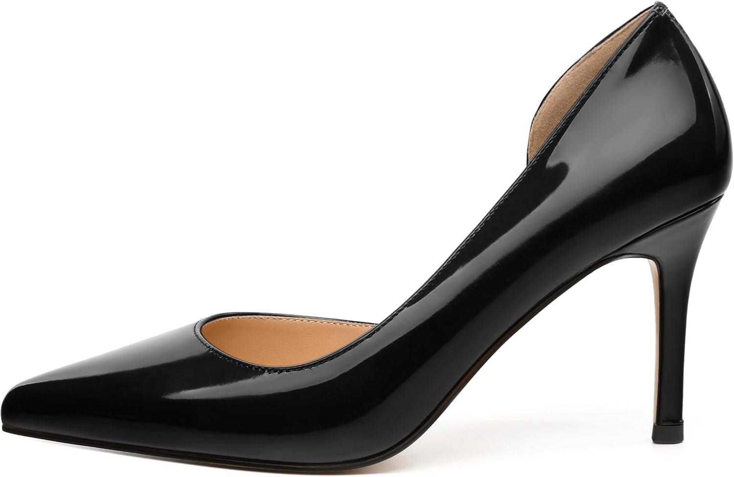 MODENCOCO High Heels for Women Pointed Toe Stiletto Pumps Classic Closed Toe Slip On Heels Patent Porm Party Wedding Dress Shoes 3 Inch