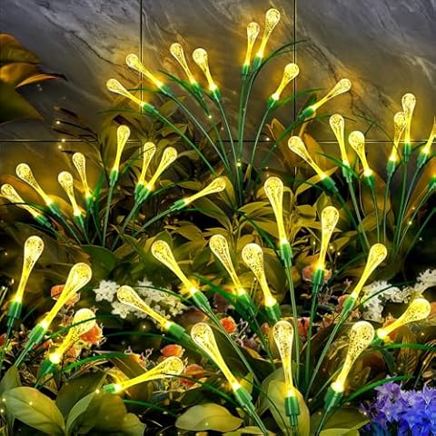 Anordsem Solar Lights Outdoor Waterproof: Garden Fairy Light Swaying for Yard Decorative Outside - LED Water Drop Twinkle Lighting Patio Path House Decorations 2 Pack Cover