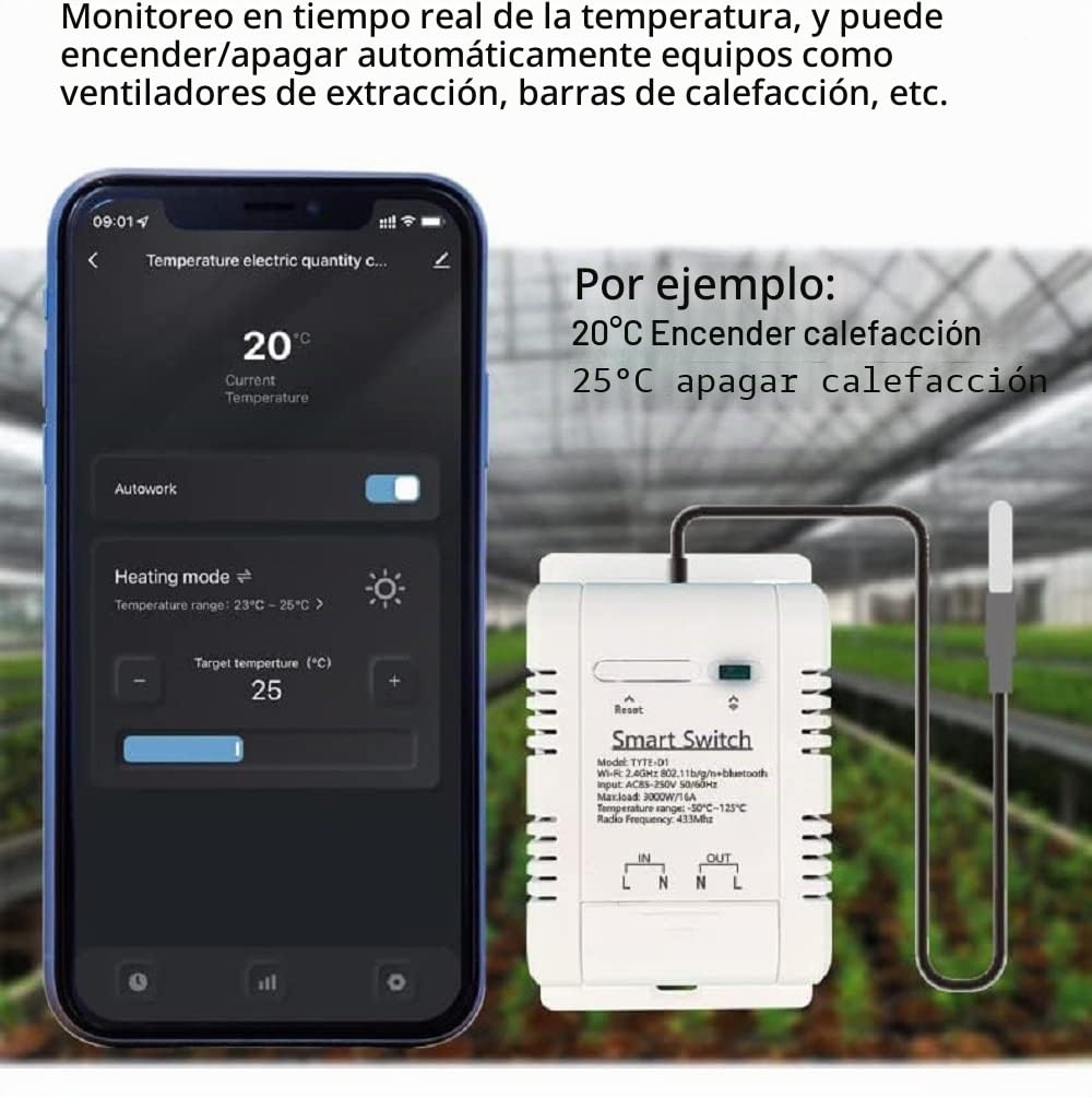 Módulo de sensor de controlador de temperatura WiFi, aplicación Tuya Control remoto inalámbrico 16A Interruptor inteligente con monitoreo de consumo de energía, funciona con Alexa Google