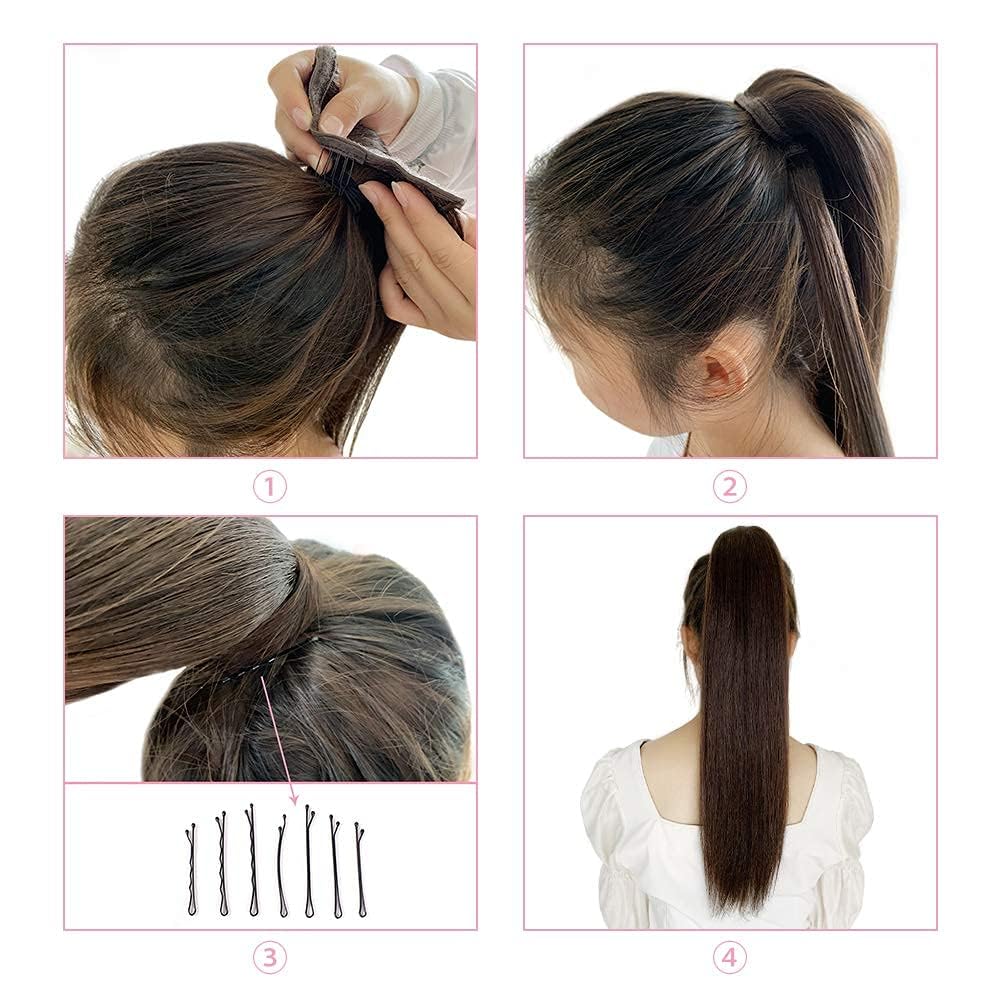 ABH AMAZINGBEAUTY HAIR Real Remy Human Hair Ponytail for Women Wrap in Easy to Use 100 Gram, Chestnut Brown Color 6, 20 Inch