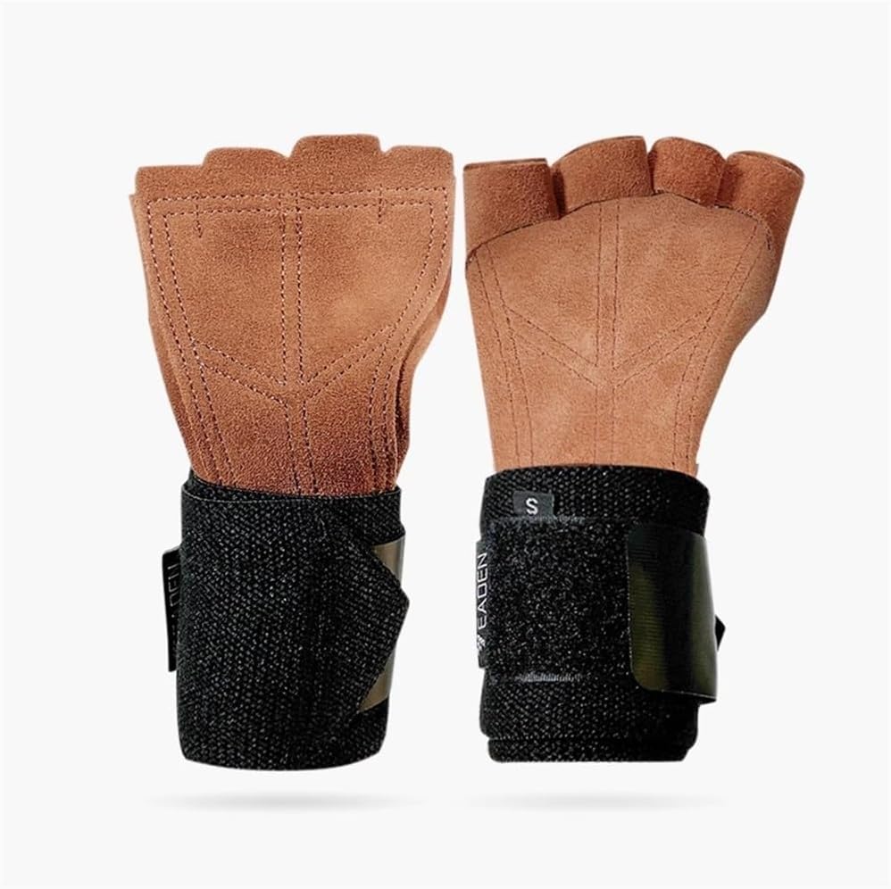 Gymnastics Hand Fitness Gloves Men Pull-Up Leather Wrist Palm Guard for Men and Women(Small)