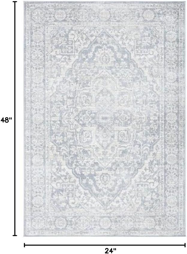 SAFAVIEH Brentwood Collection 2' x 4' Light Grey/Ivory BNT832F Medallion Distressed Non-Shedding Entryway Living Room Foyer Bedroom Accent Rug