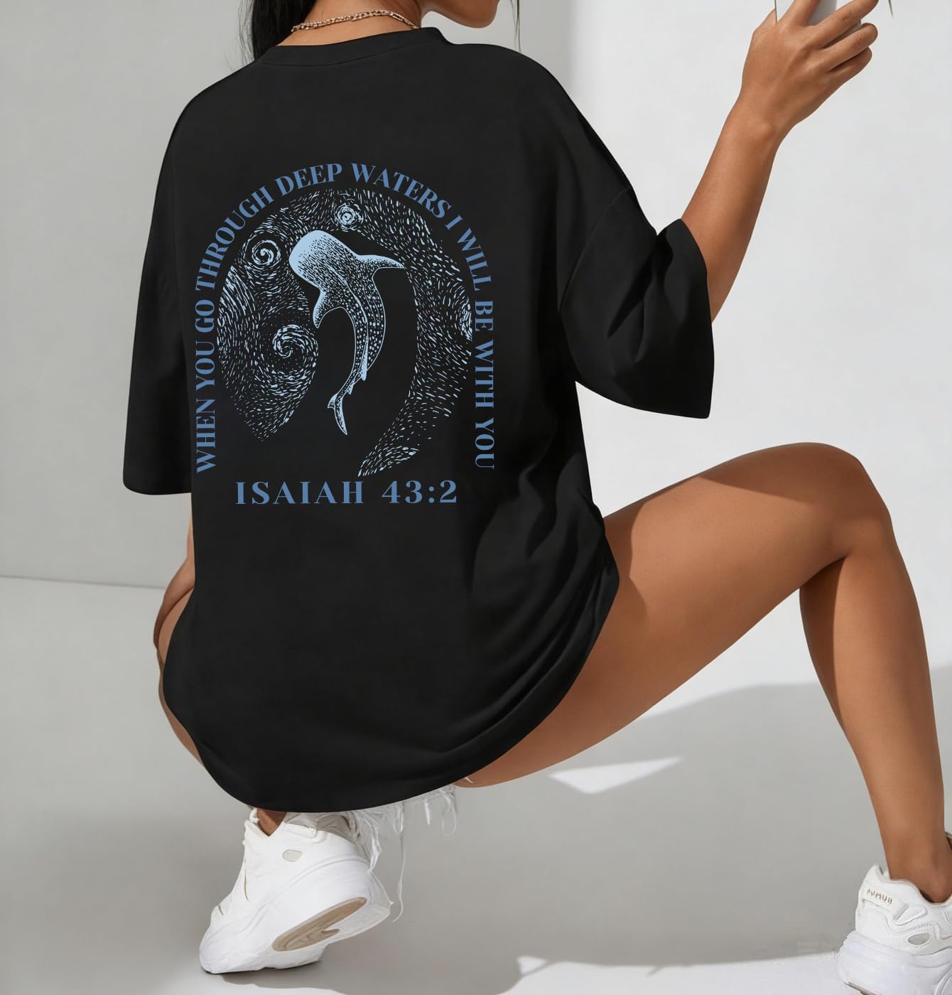 Whale Shark Shirt Oversized Christian Shirts for Women Bible Verse T-Shirts Fish Animal Lovers Marine Short Sleeve Tops - Image 6