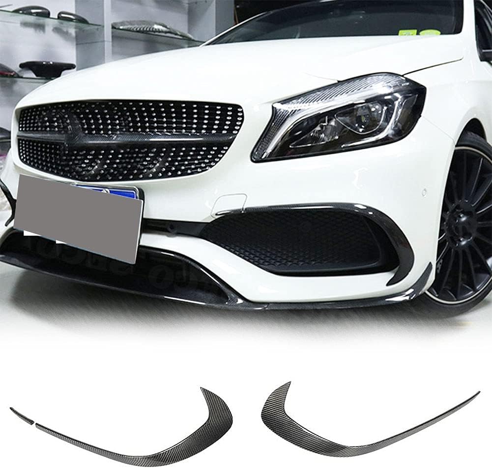 Carbon Fiber Front Bumper Fins Splitters Air Vent Outlet Covers Fit for Mercedes Benz A200 A45 AMG 2016-2018 Front Bumper Extension Flaps Apron Air Vent Outlet Covers Trim Mesh