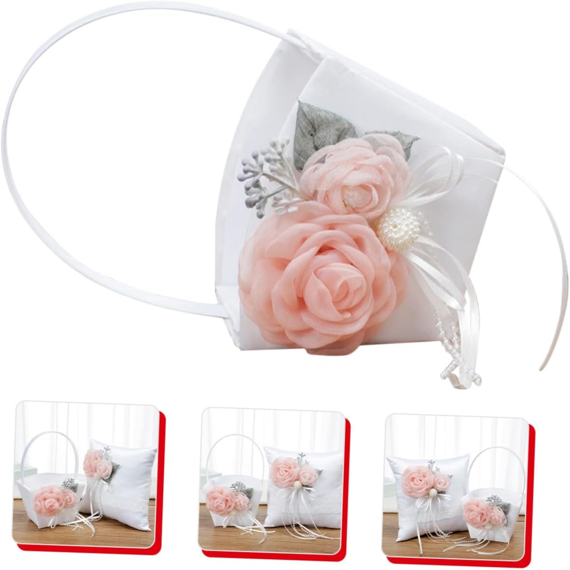 Ipetboom Wedding Flower Basket Handheld Petal Basket for Ceremony Supplies Party Flower Girl with Ribbon Decoration