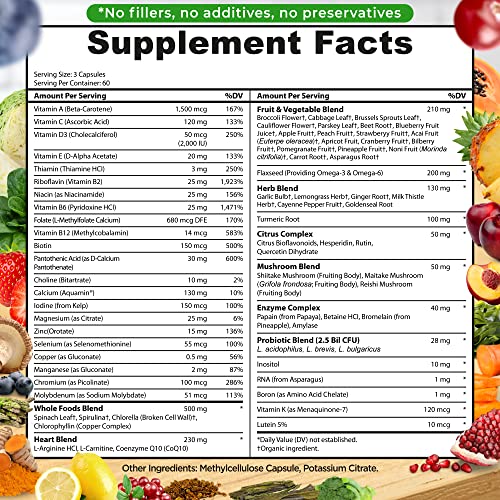 Vegan Whole Food Multivitamin Without Iron, Daily Multivitamin For Men And Women, Organic Fruits & Vegetables, B-Complex, Probiotics, Enzymes, Coq10, Omegas, Turmeric, All Natural, Non-Gmo, 180 Count #TOP5