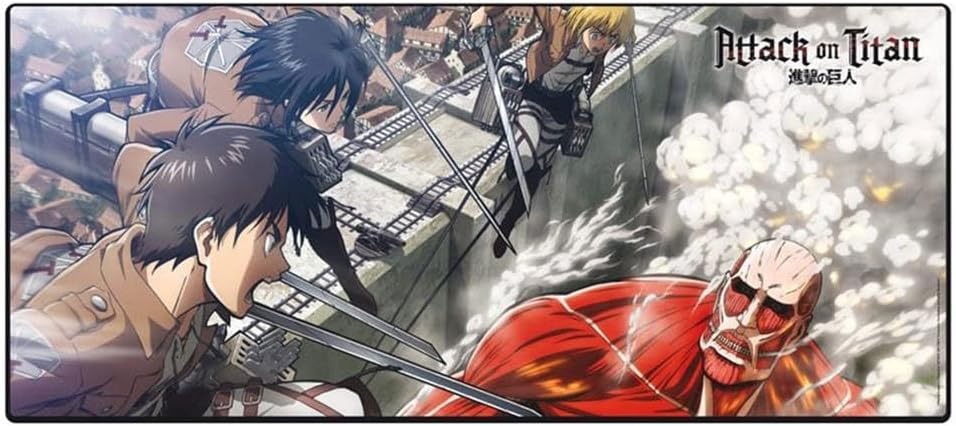 ABYSTYLE Attack on Titan Eren vs Colossal Titan XXL Mousepad 35" x 16" Non Slip Rubber Mouse Pads Office Desktop Rectangle Mouse Mat Anime Manga Gift
