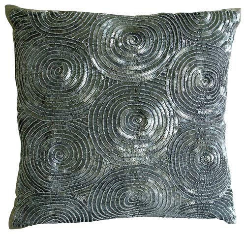 The HomeCentric Silver Accent Spiral Sequins Glitter Cushions Cover Pack of 2, 60x60 cm (24"x24"), Square Throw Pillow Cover for Living Room, Bedroom, Sofa, Geometric Cushioncase - All Eyes On Silver