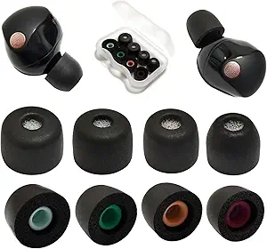 Memory Foam Ear Tips for Sony WF-1000XM5 Filter Screen Earbuds Tips for WF-1000XM5 WF-1000XM4 fit Charging Case, 4 Pairs Black