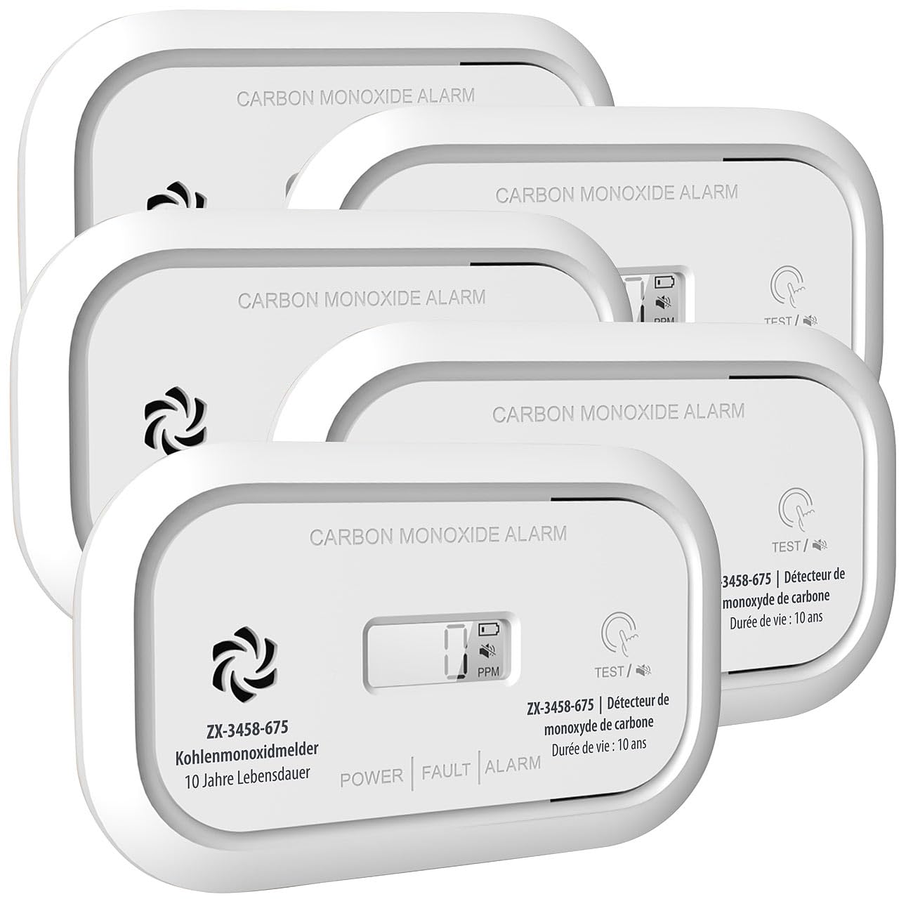 VisorTech Gasmelder Batterien: 5er-Set Digitale Kohlenmonoxid-Melder, 85 dB, Display, DIN EN 50291 (Kohlenmonoxid-Alarmdetektoren, Alarm Kohlenmonoxyd, Messgerät)