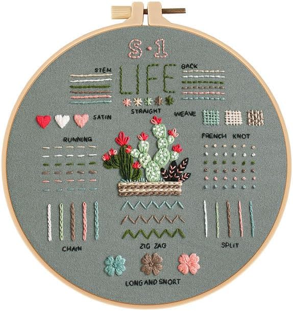 Miniatura 5 de Highkick Kit de bordado para principiantes, 34 puntos superiores para bordar adultos principiantes, con ilustraciones paso a paso, patrones