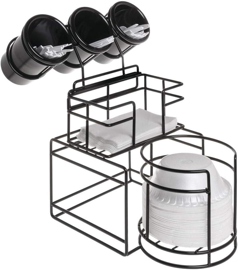 HUBERT Basic Collection Wire Plate/Bowl, Napkin Holder with Detachable Cylinder Holder - Black