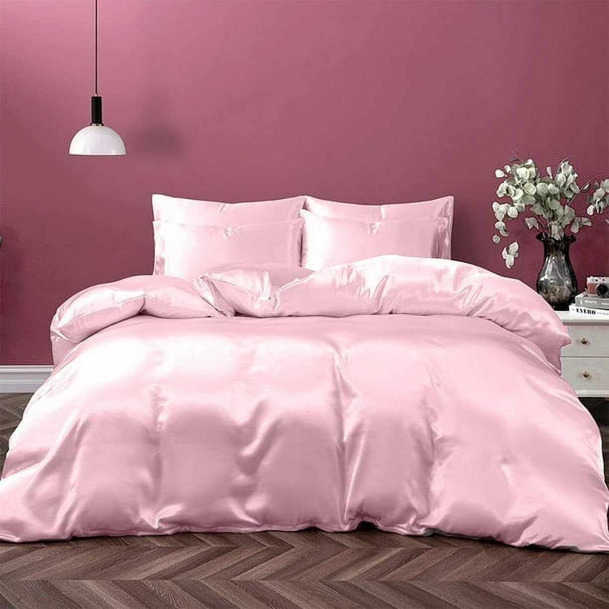 Pure Mulberry Silk Duvet Cover - 19 Momme 6A Graded Silk - 1 Piece Duvet Cover Alaskan King 120" x 132", Baby Pink