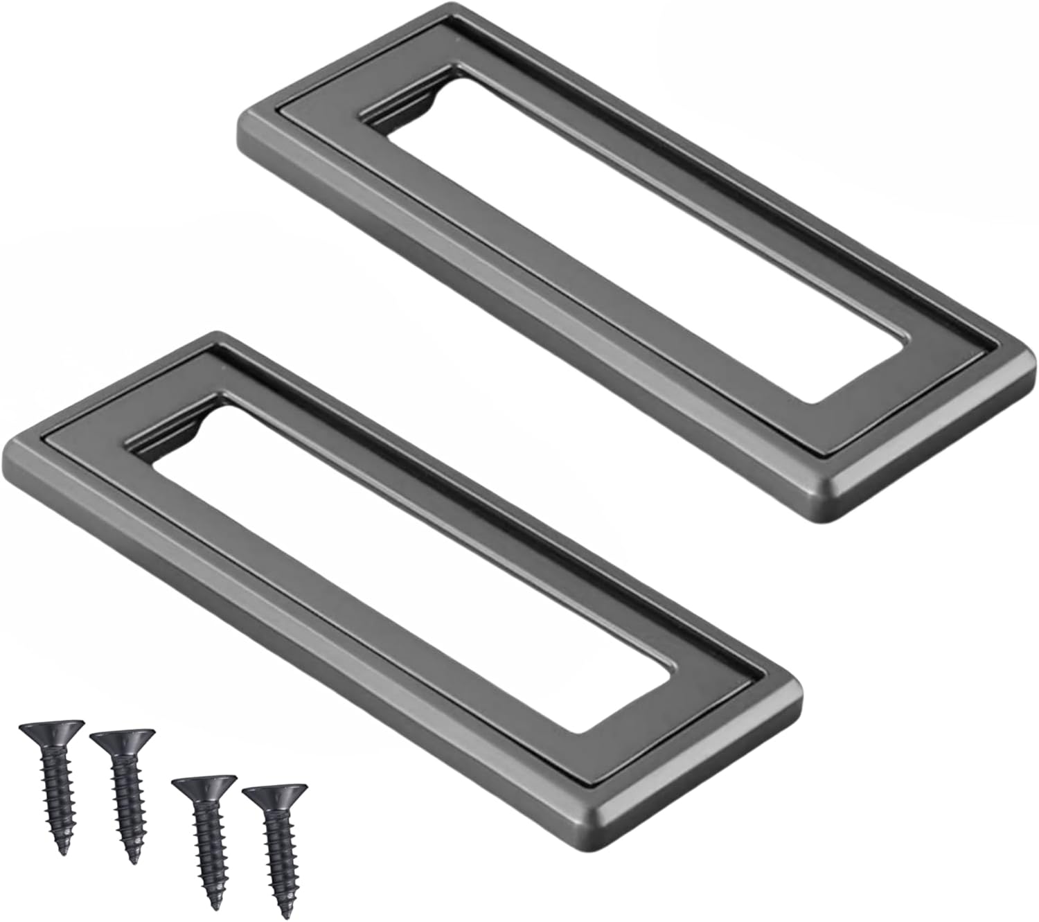 4 Color zinc Alloy Handle, Rectangular Clamshell pulls, Furniture Hidden Grip Cabinet Door Square Pull Ring Handle with Screws (Black, Medium,Hole Distance:64mm)