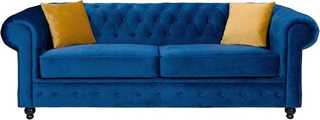 Sofas and More Hilton Chesterfield style Sofa Navy Blue French Velvet fabric 3+2 Seater Set (3 Seater)