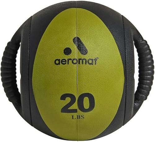 Bolas medicinales de doble agarre Aeromat para entrenamiento abdominal y movimientos rotacionales - 9" de diámetro - Pesos codificados por