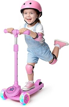 Nattork Kids Scooter for Girls Boys with Light Up Wheels, 3 Adjustable Height Handlebars, Lean-to-Steer Technology, Widen Anti-Slip Deck, 3 Wheel Scooter for kid ages 3-8, Support Riders Up to 110 LBS
