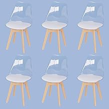 Set of 6 Dining Chairs, Transparent TPE Back, Beech Wood Legs, PU Leather Padding, Nordic Style Suitable for Dining Room, Kitchen, Living Room, Office, Cafe.