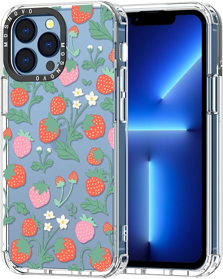 MOSNOVOfor iPhone 13 Pro Case, [Buffertech 6.6 ft Drop Impact] [Anti Peel Off] Clear Shockproof TPU Protective Bumper Phone Cases Cover with Strawberry Garden Design for iPhone 13 Pro