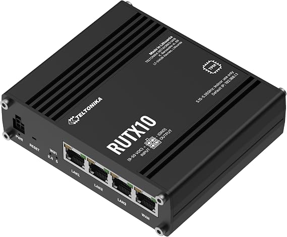 Teltonika RUTX10 RUTX10000200 Industrial Ethernet Router, Dual-Band Wi-Fi 5 Router with 4X Gigabit Ethernet Ports, Advanced Routing, Firewall, Remote Management & VPN, North America Version