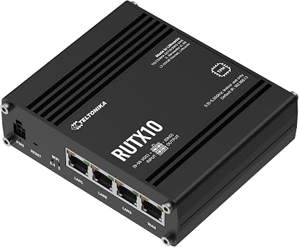 Teltonika RUTX10 RUTX10000200 Industrial Ethernet Router, Dual-Band Wi-Fi 5 Router with 4X Gigabit Ethernet Ports, Advanced Routing, Firewall, Remote Management & VPN, North America Version