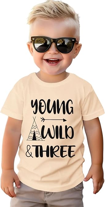 Young Wild and Three Birthday Boy Shirt 3rd Birthday Outfit 3 Year Old Boys T-Shirt Third B-Day Party Tees Tops