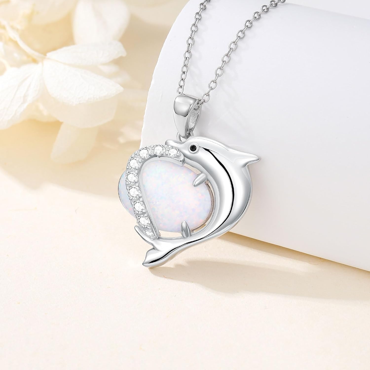 925 Sterling Silver Dainty Opal Necklace Cute Animal Dolphin Necklace Anniversary Birthday Jewelry Gifts for Women Wife - Image 2