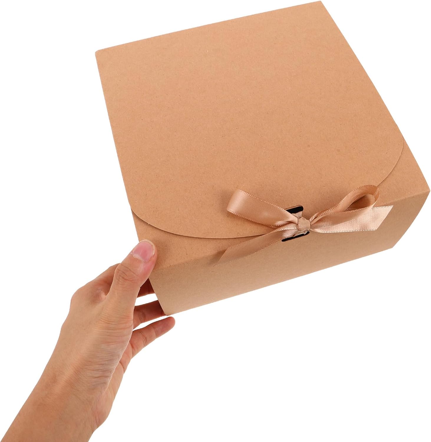 ROMISBABA 10pcs Kraft Paper Boxes with Ribbon Bow, Small 20x20x10cm Present Packaging Boxes for Wedding, Birthday Party Favors and Bridesmaid Keepsakes