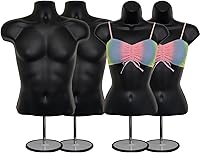 Vista 13 de DisplayTown Maniquí de torso masculino y femenino con soporte de metal, cuerpo con respaldo hueco, apilable, forma de vestido para exhibición