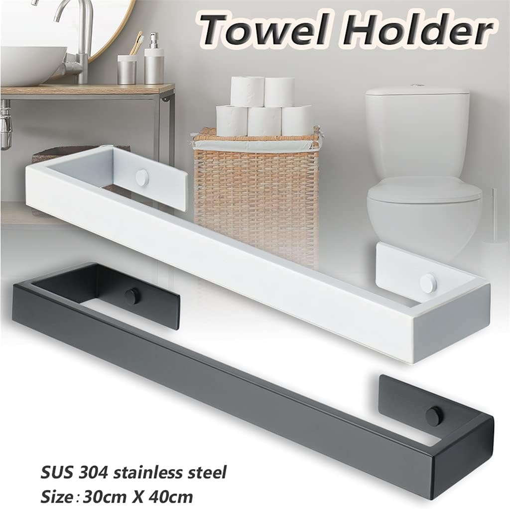 Towel Rack 40cm Towel Ring Towel Hanger Bath Towel Holder Wall Hanging Towel Stainless Steel Bathroom Shelf Storage Rack (Color : Black) (White)