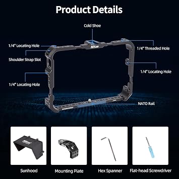 Nitze Cage for Atomos Shogun/Shogun Ultra/Shogun Connect - JT-A03C | Mounting Plate, Sunhood