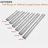 Vista 1 de 5 pares de guías para cajones de 14 pulgadas de 3 secciones, extensión completa con rodamiento de bolas, montaje lateral, capacidad de 100 LB