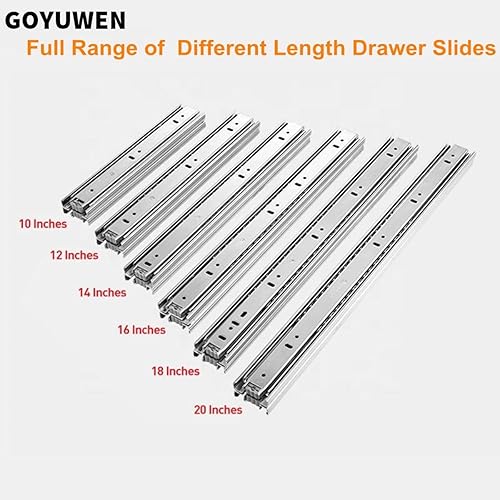 Miniatura 2 de 6 pares de deslizadores de cajones de 14 pulgadas, montaje lateral de rodamiento de bolas de extensión completa de 3 secciones, capacidad de 100