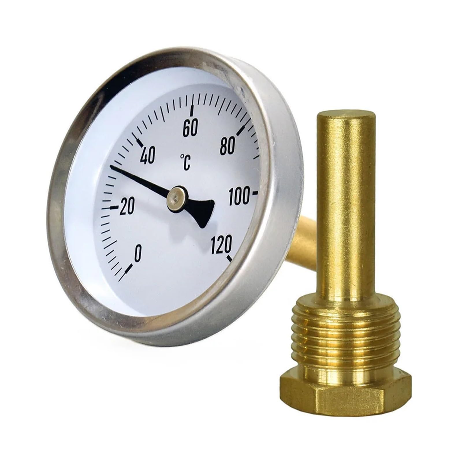 Termometro misuratore della temperatura dell'acqua in argento e oro for cucina all'aperto con manicotto in ottone, asta da 8*50 mm