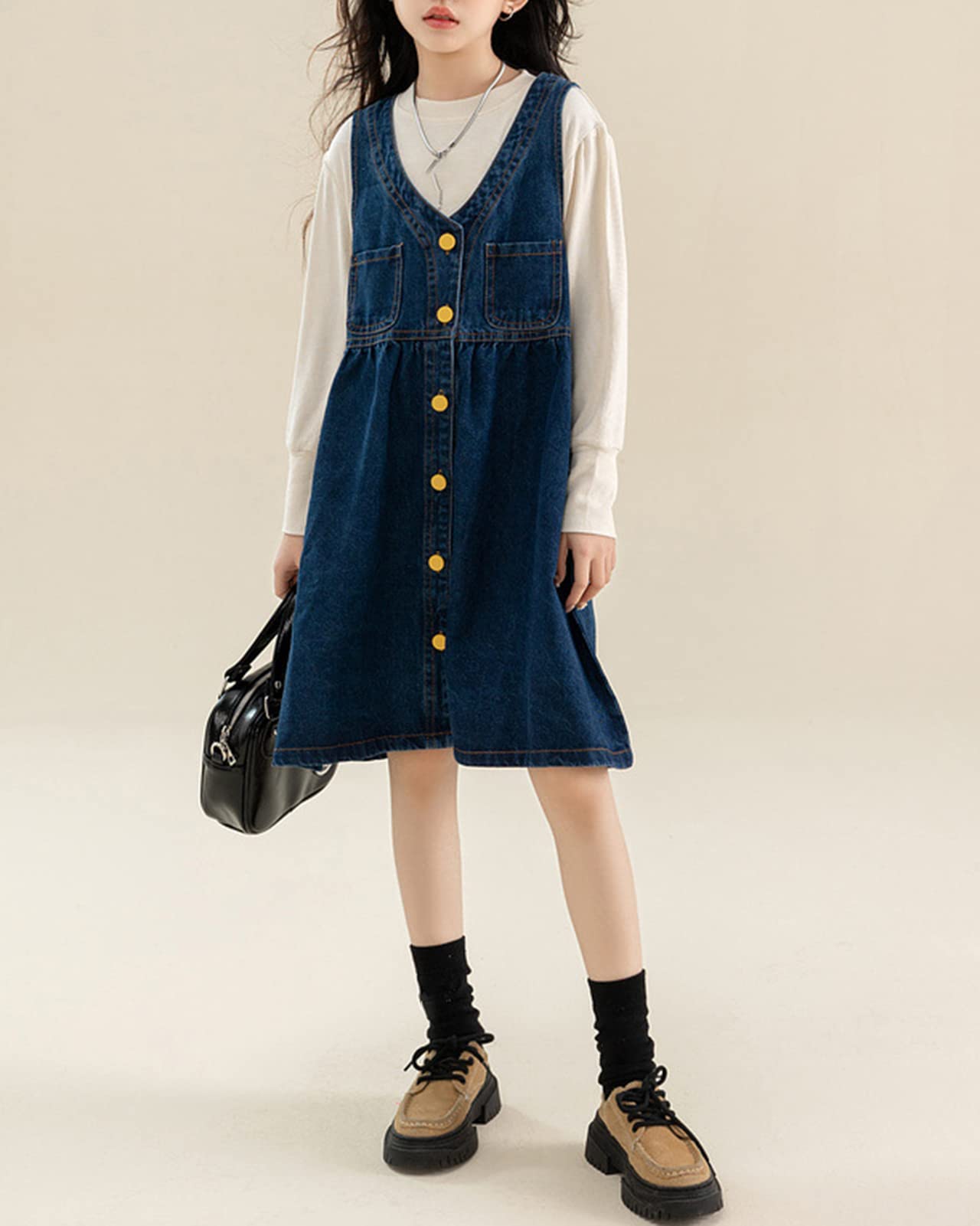 Peto Vaquero Falda Niñas Denim Vestido Dungaree Vaqueros Vestido Peto de Falda Peto Monos Peto y Camisa 2 Piezas